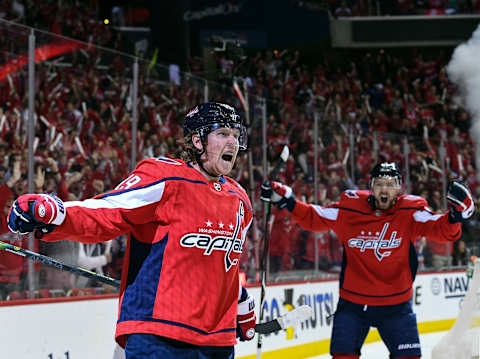 WASHINGTON, DC – APRIL 20:Washington Capitals center Nicklas Backstrom (19) celebrates after scoring during the first period of Game Five of the first round of the Stanley Cup Playoffs between the Washington Capitals and the Carolina Hurricanes on Saturday, April 20, 2019. (Photo by Toni L. Sandys/The Washington Post via Getty Images)