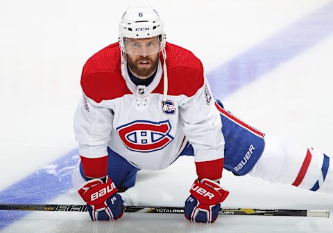 TORONTO, ON – APRIL 7: Shea Weber #6 of the Montreal Canadiens warms up prior to playing against the Toronto Maple Leafs in an NHL game at Scotiabank Arena on April 7, 2021 in Toronto, Ontario, Canada. The Maple Leafs defeated the Canadiens 3-2. (Photo by Claus Andersen/Getty Images)