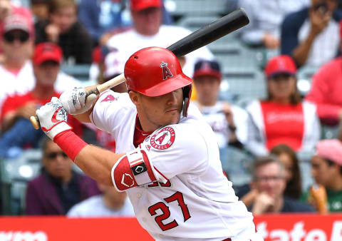 ANAHEIM, CA – MAY 20: Mike Trout #27 of the Los Angeles Angels of Anaheim at bat in the game against the Tampa Bay Rays at Angel Stadium on May 20, 2018, in Anaheim, California. (Photo by Jayne Kamin-Oncea/Getty Images)