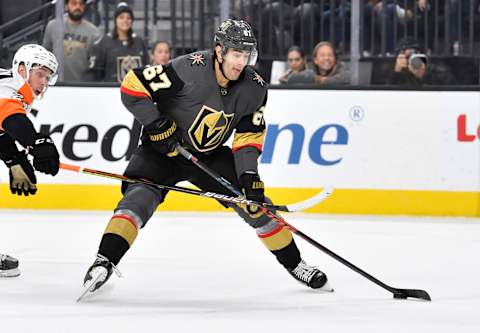 LAS VEGAS, NEVADA – JANUARY 02: Max Pacioretty #67 of the Vegas Golden Knights skates during the first period against the Philadelphia Flyers at T-Mobile Arena on January 02, 2020 in Las Vegas, Nevada. (Photo by Jeff Bottari/NHLI via Getty Images)