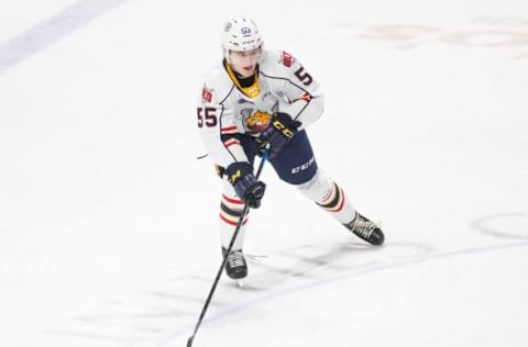 Brandt Clarke #55 of the Barrie Colts  (Photo by Chris Tanouye/Getty Images)