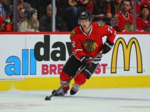 Jan 6, 2016; Chicago, IL, USA; Chicago Blackhawks left wing Artemi Panarin (72) with the puck during the first period against the Pittsburgh Penguins at the United Center. Mandatory Credit: Dennis Wierzbicki-USA TODAY Sports