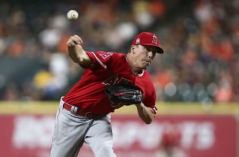 Sep 23, 2016; Houston, TX, USA; Los Angeles Angels starting pitcher Alex Meyer (40) delivers a pitch during the third inning against the Houston Astros at Minute Maid Park. Mandatory Credit: Troy Taormina-USA TODAY Sports