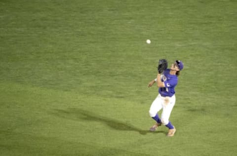 OMAHA, NE – JUNE 27: Zach Watson (9) of Louisiana State University catches a fly ball during game two of the Division I Men’s Baseball Championship held at TD Ameritrade Park on June 27, 2017 in Omaha, Nebraska. The University of Florida defeated Louisiana State University 6-1 in game two of the best of three series. (Photo by Justin Tafoya/NCAA Photos via Getty Images)