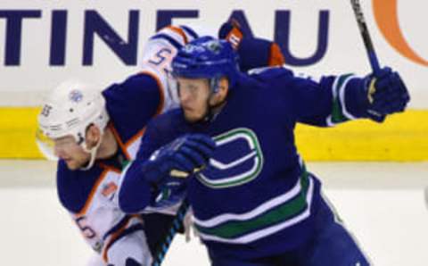 Vancouver Canucks defenseman Alex Biega (55) rocks the blue and green of the Canucks (Anne-Marie Sorvin-USA TODAY Sports)