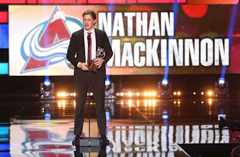 LAS VEGAS, NV – JUNE 24: Nathan MacKinnon of the Colorado Avalanche speaks onstage after winning the Calder Memorial Trophy during the 2014 NHL Awards at the Encore Theater at Wynn Las Vegas on June 24, 2014 in Las Vegas, Nevada. (Photo by Andre Ringuette/NHLI via Getty Images)