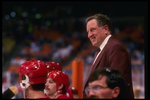 1986-87: Calgary Flames coach Bob Johnson during a Flames game versus the Los Angeles Kings at the Forum in Inglewood, California. Mandatory Credit: Rick Stewart/Allsport