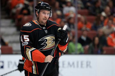 ANAHEIM, CA – NOVEMBER 22: Sami Vatanen #45 of the Anaheim Ducks looks on during the second period of a game against the Vegas Golden Knights. (Photo by Sean M. Haffey/Getty Images)