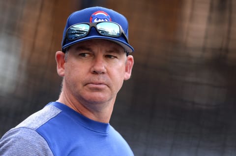 Sep 9, 2019; San Diego, CA, USA; Chicago Cubs bench coach Mark Loretta (19) looks on before the game against the San Diego Padres at Petco Park. Mandatory Credit: Orlando Ramirez-USA TODAY Sports