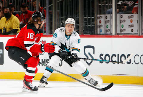 Timo Meier #28 of the San Jose Sharks. (Photo by Bruce Bennett/Getty Images)