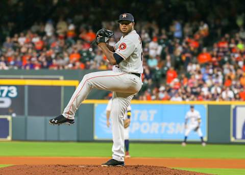 HOUSTON, TX – SEPTEMBER 01: Houston Astros starting pitcher Josh James (63) makes his debut during the baseball game between the Los Angeles Angels and Houston Astros on September 1, 2018 at Minute Maid Park in Houston, Texas. (Photo by Leslie Plaza Johnson/Icon Sportswire via Getty Images)