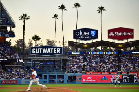 Jul 29, 2023; Los Angeles, California, USA; Los Angeles Dodgers relief pitcher Joe Kelly (17) throws against the Cincinnati Reds during the sixth inning at Dodger Stadium. Mandatory Credit: Gary A. Vasquez-USA TODAY Sports