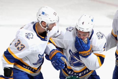 Taylor Hall #4 of the Buffalo Sabres. (Photo by Bruce Bennett/Getty Images)