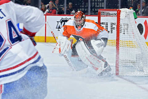 PHILADELPHIA, PA – NOVEMBER 07: Carter Hart Philadelphia Flyers Montreal Canadiens (Photo by Drew Hallowell/Getty Images)