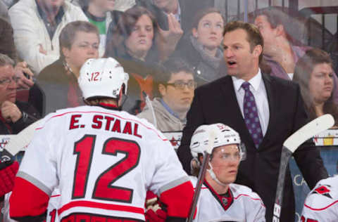 OTTAWA, CANADA – FEBRUARY 7: Head coach Kirk Muller of the Carolina Hurricanes gives instructions on the bench during an NHL game against the Ottawa Senators at Scotiabank Place on February 7, 2013, in Ottawa, Ontario, Canada. (Photo by Jana Chytilova/Freestyle Photography/Getty Images)