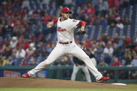 Nola has arrived as an ace and head of the rotation even with the signing of Arrieta. Photo by Mitchell Leff/Getty Images.