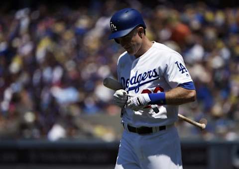 Jun 5, 2016; Los Angeles, CA, USA; Los Angeles Dodgers second baseman Chase Utley (26) reacts after striking out against the Atlanta Braves during the third inning at Dodger Stadium. MLB. Mandatory Credit: Kelvin Kuo-USA TODAY Sports