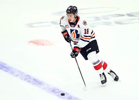 Connor Zary #18 of Team White skates during warm up for the 2020 CHL/NHL Top Prospects Game. (Photo by Vaughn Ridley/Getty Images)