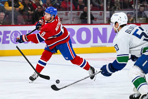 Nov 12, 2023; Montreal, Quebec, CAN; Montreal Canadiens defenseman Mike Matheson. Mandatory Credit: David Kirouac-USA TODAY Sports