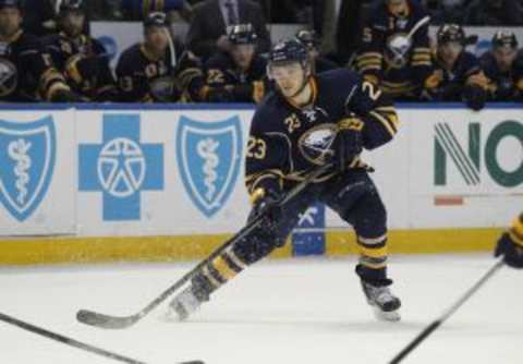 Mar 5, 2016; Buffalo, NY, USA; Buffalo Sabres center Sam Reinhart (23) during the third period against the Minnesota Wild at First Niagara Center. Minnesota beats Buffalo 3 to 2. Mandatory Credit: Timothy T. Ludwig-USA TODAY Sports