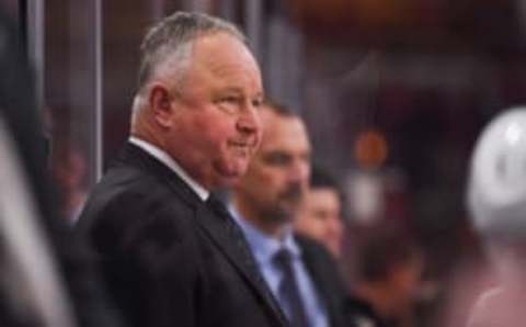 CHICAGO, IL – FEBRUARY 15: Anaheim Ducks head coach Randy Carlyle looks on during a game between the Chicago Blackhawks and the Anaheim Ducks on February 15, 2018, at the United Center in Chicago, IL. (Photo by Patrick Gorski/Icon Sportswire via Getty Images)