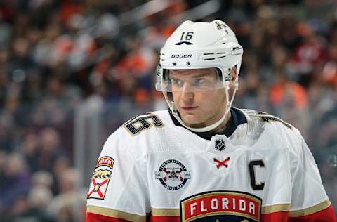 PHILADELPHIA, PA – OCTOBER 16: Aleksander Barkov #16 of the Florida Panthers looks on against the Phiadelphia Flyers on October 16, 2018 at the Wells Fargo Center in Philadelphia, Pennsylvania. (Photo by Len Redkoles/NHLI via Getty Images)