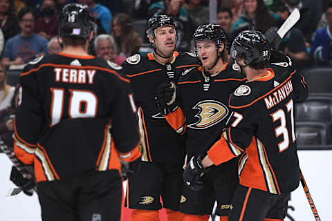 Nov 14, 2021; Anaheim, California, USA; Anaheim Ducks. Mandatory Credit: Orlando Ramirez-USA TODAY Sports