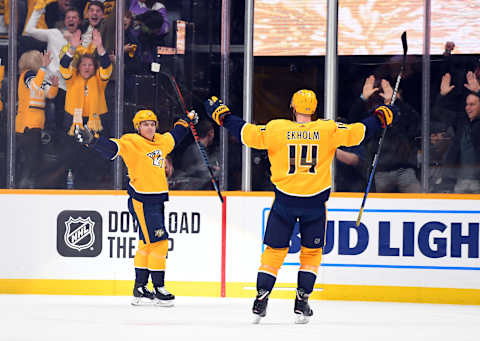 Mikael Granlund, Mattias Ekholm, Nashville Predators (Credit: Christopher Hanewinckel-USA TODAY Sports)