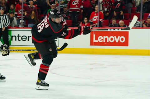 Carolina Hurricanes center Derek Stepan (18) Mandatory Credit: James Guillory-USA TODAY Sports