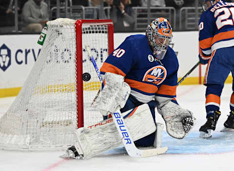 Feb 26, 2022; Los Angeles, California, USA; New York Islanders goaltender Semyon Varlamov Mandatory Credit: Jayne Kamin-Oncea-USA TODAY Sports