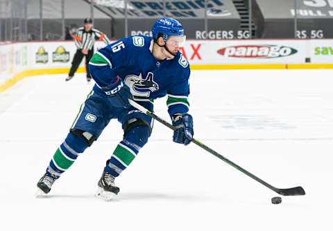 VANCOUVER, BC – MAY 03: Matthew Highmore #15 of the Vancouver Canucks skates with the puck during NHL action. (Photo by Rich Lam/Getty Images)