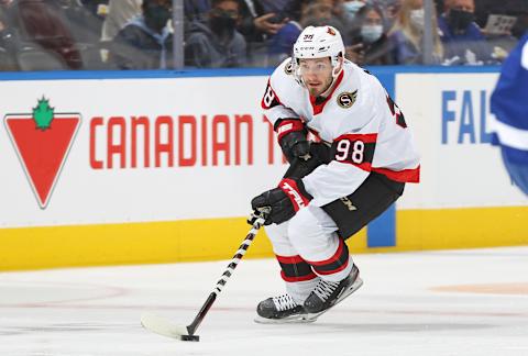 TORONTO, ON – OCTOBER 16: Victor Mete #98 of the Ottawa Senators s 1.(Photo by Claus Andersen/Getty Images)