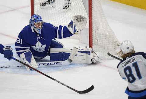 Mar 13, 2021; Toronto, Ontario, CAN; Toronto Maple Leafs goalie Frederik Andersen (31)  . Mandatory Credit: Dan Hamilton-USA TODAY Sports