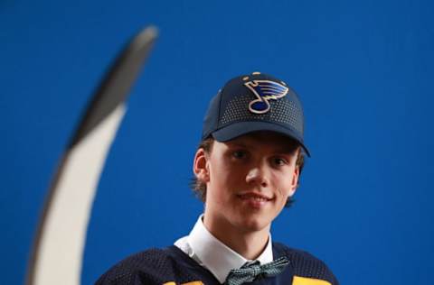 DALLAS, TX – JUNE 22: Dominik Bokk poses after being selected twenty-fifth overall by the St. Louis Blues during the first round of the 2018 NHL Draft at American Airlines Center on June 22, 2018, in Dallas, Texas. (Photo by Tom Pennington/Getty Images)