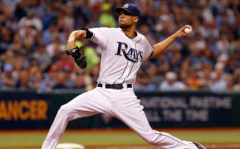 ST PETERSBURG, FL – OCTOBER 03: : Pitcher David Price #14 of the Tampa Bay Rays pitches against the Texas Rangers during Game Three of the American League Division Series at Tropicana Field on October 3, 2011 in St. Petersburg, Florida. (Photo by J. Meric/Getty Images)