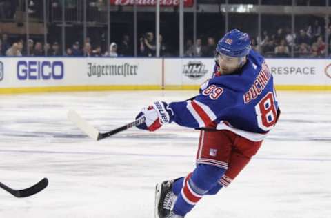 NEW YORK, NEW YORK – MARCH 01: Pavel Buchnevich #89 of the New York Rangers skates against the Montreal Canadiens at Madison Square Garden on March 01, 2019 in New York City. The Canadiens defeated the Rangers 4-2. (Photo by Bruce Bennett/Getty Images)