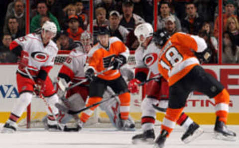 Mike Richards and Claude Giroux, Philadelphia Flyers (Jim McIsaac/Getty Images)