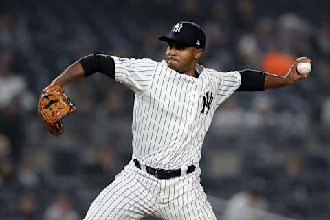 NEW YORK, NEW YORK – OCTOBER 08: Stephen Tarpley #71 of the New York Yankees throws a pitch against the Boston Red Sox during the eighth inning in Game Three of the American League Division Series at Yankee Stadium on October 08, 2018 in the Bronx borough of New York City. (Photo by Elsa/Getty Images)