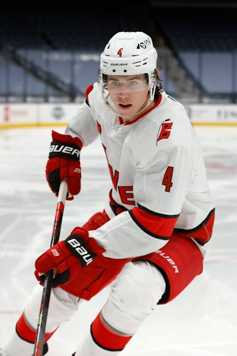 Haydn Fleury #4 of the Carolina Hurricanes (Photo by Kirk Irwin/Getty Images)