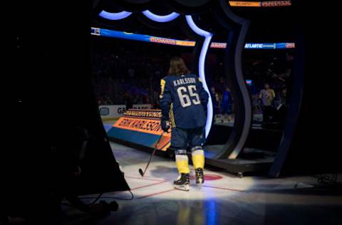 TAMPA, FL – JANUARY 28: Atlantic Division defender Erik Karlsson (65) is introduced prior to the first game of the NHL All-Star Game between the Pacific and Central Divisions on January 28, 2018. (Photo by Roy K. Miller/Icon Sportswire via Getty Images)