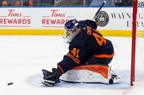 Mike Smith #41, Edmonton Oilers (Photo by Codie McLachlan/Getty Images)