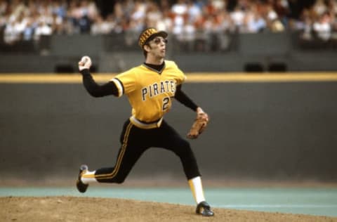 PHILADELPHIA, PA – CIRCA 1980: Kent Tekulve #27 of the Pittsburgh Pirates pitches against the Philadelphia Phillies during a Major League Baseball game circa 1980 at Veterans Stadium in Philadelphia, Pennsylvania. Tekulve played for the Pirates from 1974-85. (Photo by Focus on Sport/Getty Images)