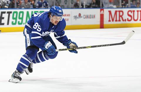 TORONTO, ON – MARCH 8: Nick Robertson #89 of the Toronto Maple Leafs The Maple Leafs defeated the Kraken 6-4. (Photo by Claus Andersen/Getty Images)