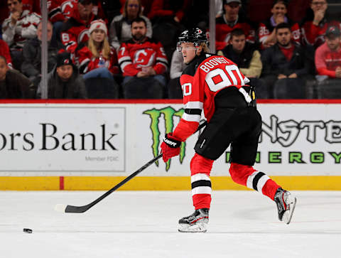 Jesper Boqvist #90 of the New Jersey Devils. (Photo by Elsa/Getty Images)