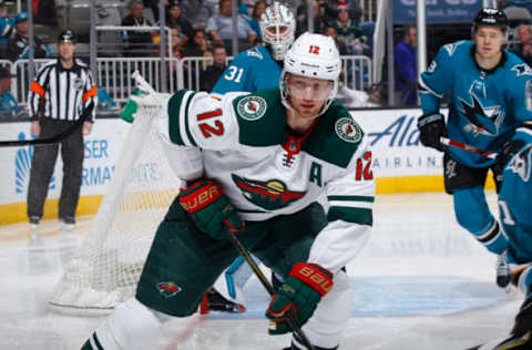 SAN JOSE, CA – APRIL 07: Eric Staal #12 of the Minnesota Wild skates against the San Jose Sharks at SAP Center on April 7, 2018 in San Jose, California. (Photo by Rocky W. Widner/NHL/Getty Images) *** Local Caption *** Eric Staal