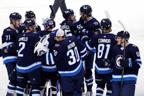 Winnipeg Jets players. Mandatory Credit: James Carey Lauder-USA TODAY Sports