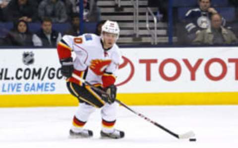 COLUMBUS, OH – MARCH 22: Alex Tanguay #40 of the Calgary Flames controls the puck during the game against the Columbus Blue Jackets on March 22, 2013 at Nationwide Arena in Columbus, Ohio. (Photo by Kirk Irwin/Getty Images)