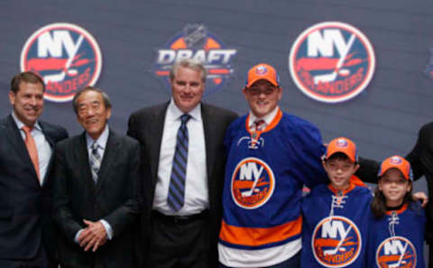 (EDITORS NOTE: caption correction) Jun 24, 2016; Buffalo, NY, USA; Kieffer Bellows poses for a photo after being selected as the number nineteen overall draft pick by the New York Islanders in the first round of the 2016 NHL Draft at the First Niagra Center. Mandatory Credit: Timothy T. Ludwig-USA TODAY Sports