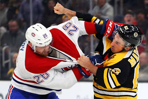 Brad Marchand, Boston Bruins and Jeff Petry, Montreal Canadiens (Photo by Maddie Meyer/Getty Images)