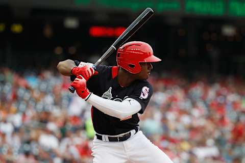 WASHINGTON, DC – JULY 15: Kyle Lewis #2 of the Seattle Mariners and the U.S. Team bats against the World Team during the SiriusXM All-Star Futures Game at Nationals Park on July 15, 2018 in Washington, DC. (Photo by Patrick McDermott/Getty Images)